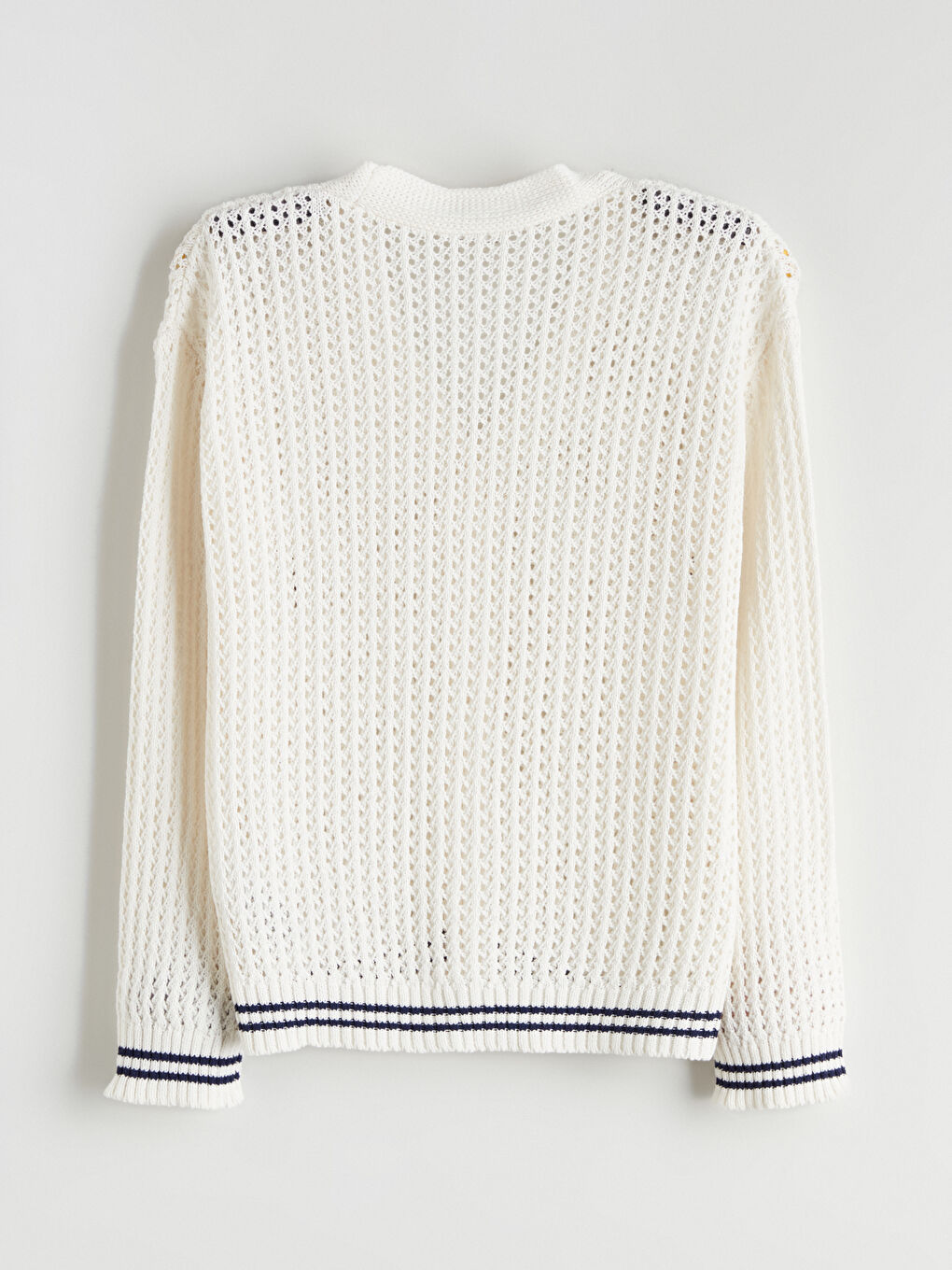 Ekru V Yaka Ajurlu Kız Çocuk Triko Hırka-2