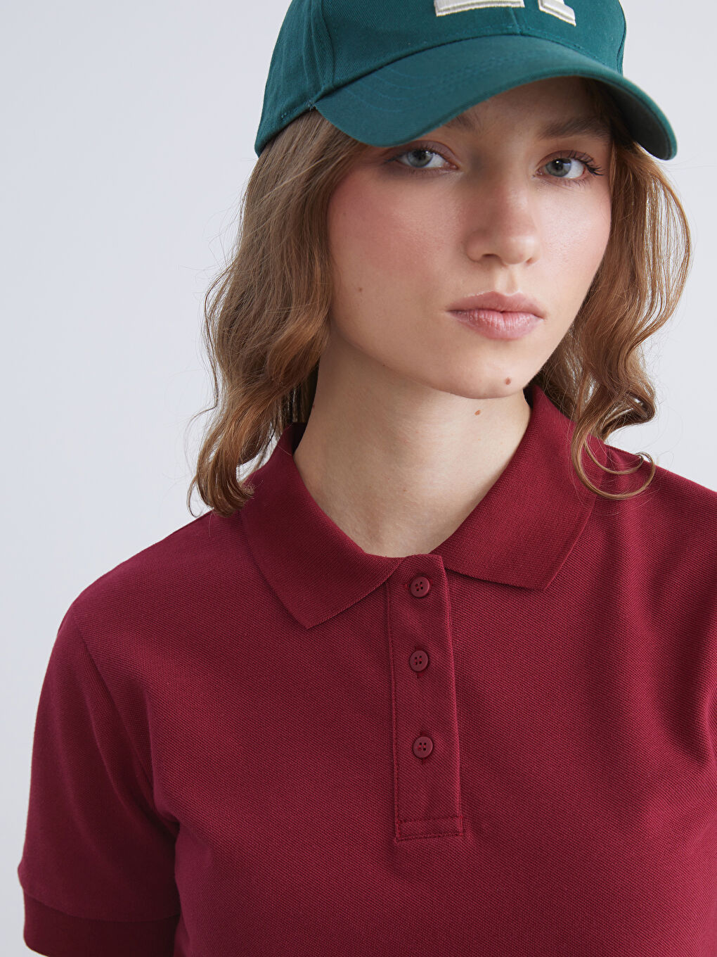 Bordo Polo Yaka Kadın Tişört-2
