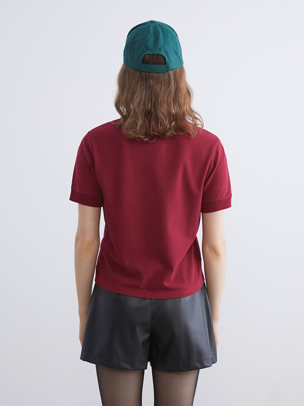 Bordo Polo Yaka Kadın Tişört-3