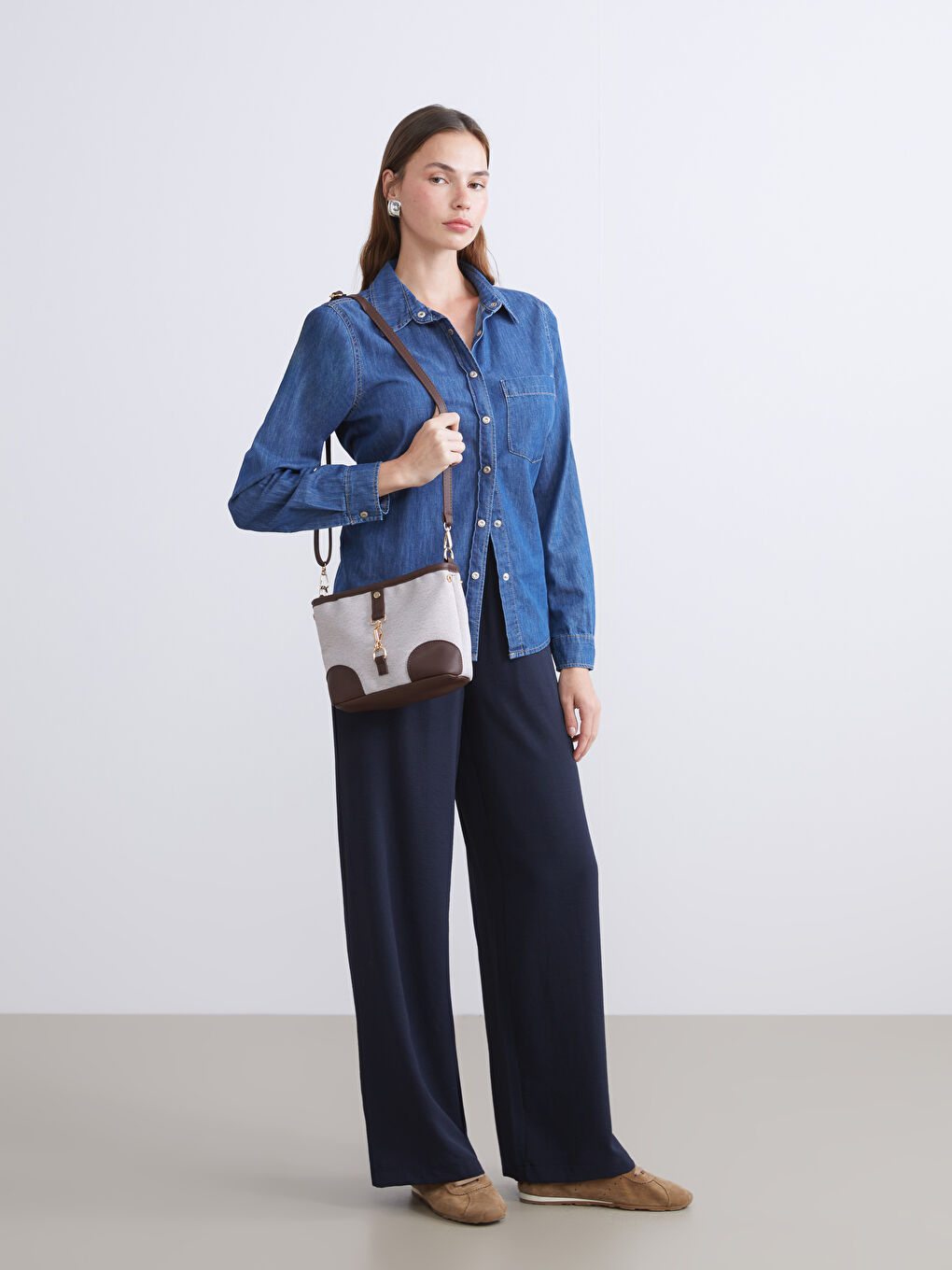 Bej Çıkarılabilir Askılı Kadın Omuz Çantası-1