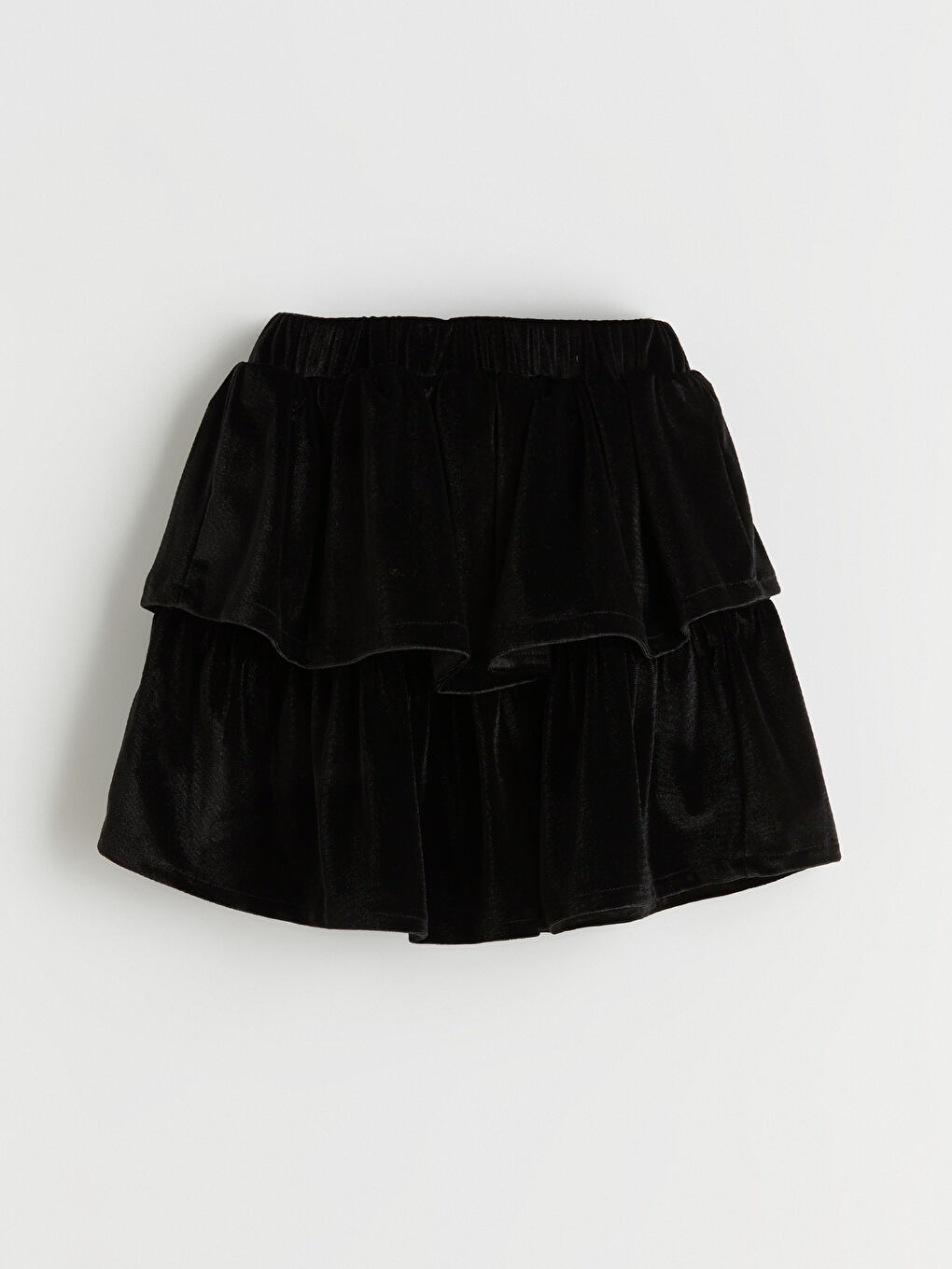 Siyah Beli Lastikli Kadife Kız Çocuk Katkat Etek