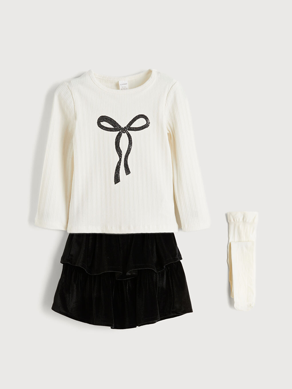Ekru Fiyonk Detaylı Kız Çocuk Bluz ve Etek-2