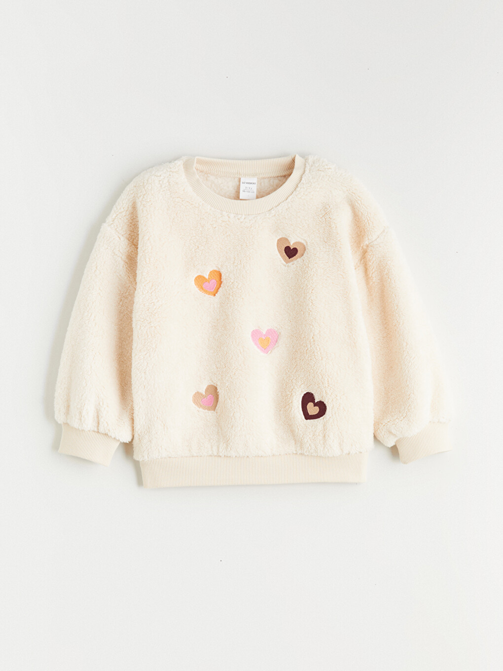Bej Bisiklet Yaka Nakışlı Kız Çocuk Sweatshirt