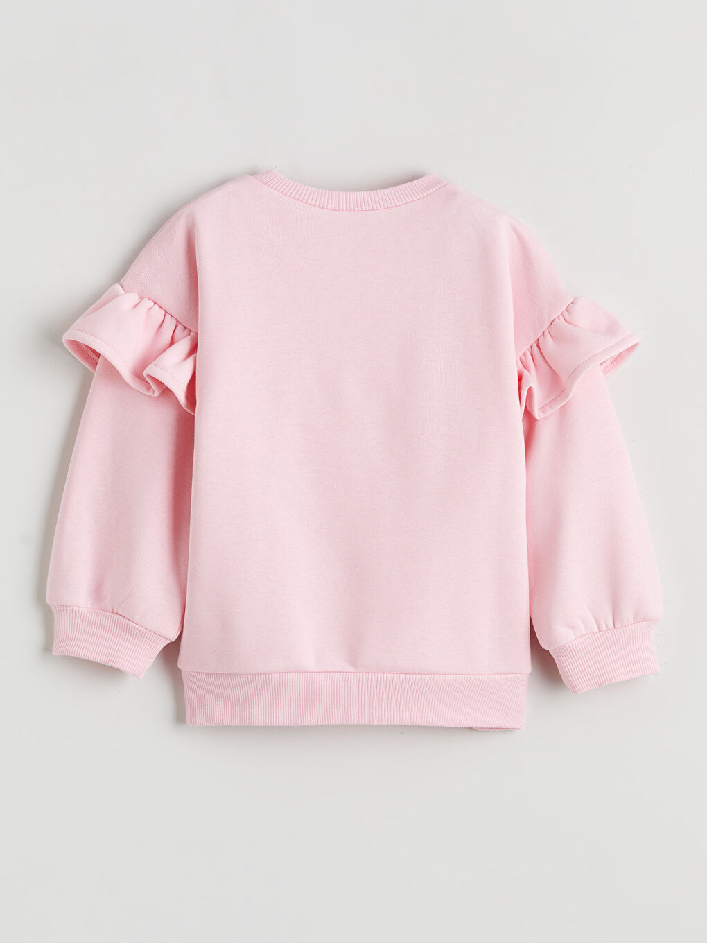 Pembe Baskılı Fırfırlı Kız Çocuk Sweatshirt-1