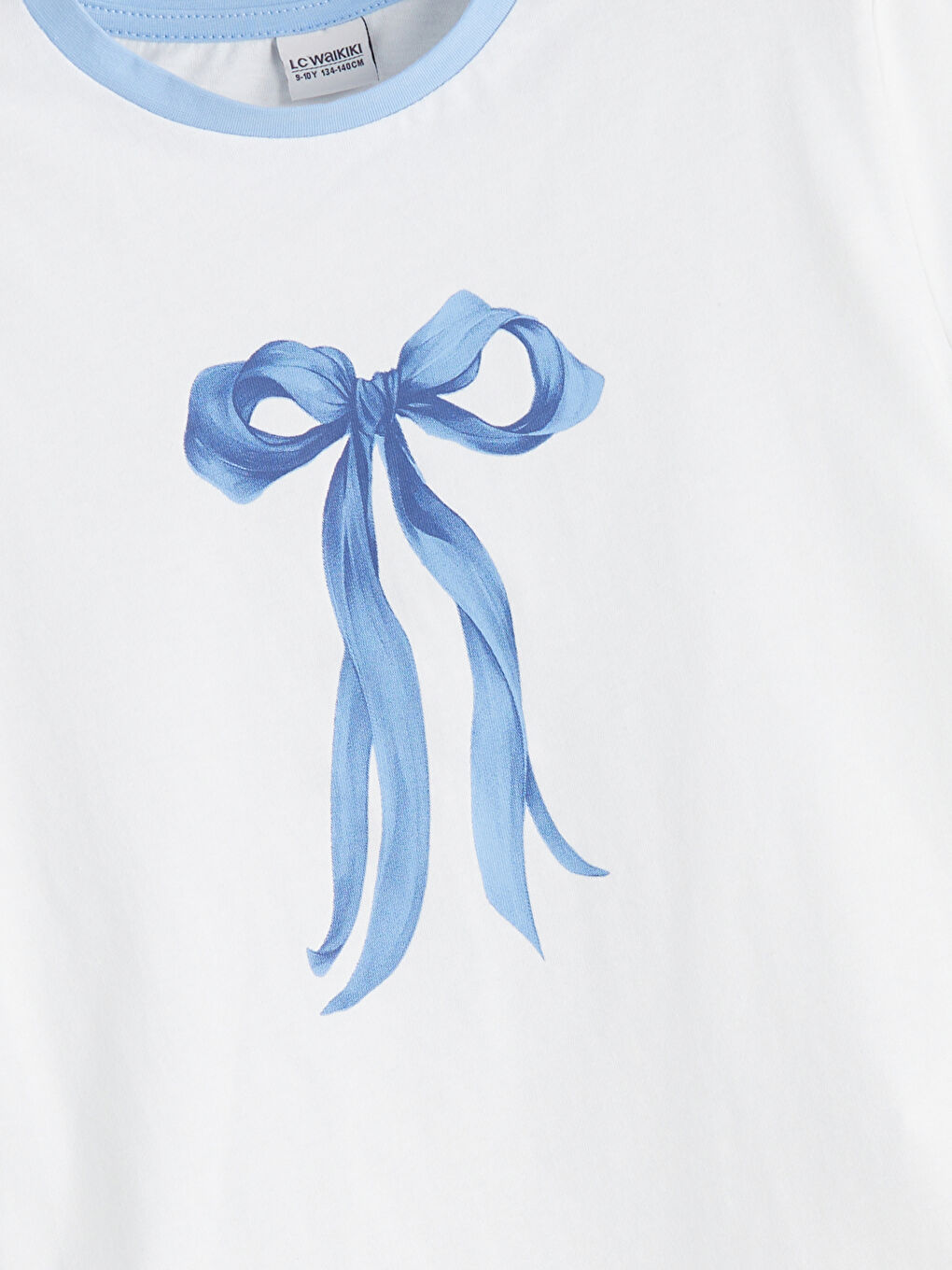 Ekru Bisiklet Yaka Fiyonk Baskılı Kız Çocuk Tişört 2'li-2