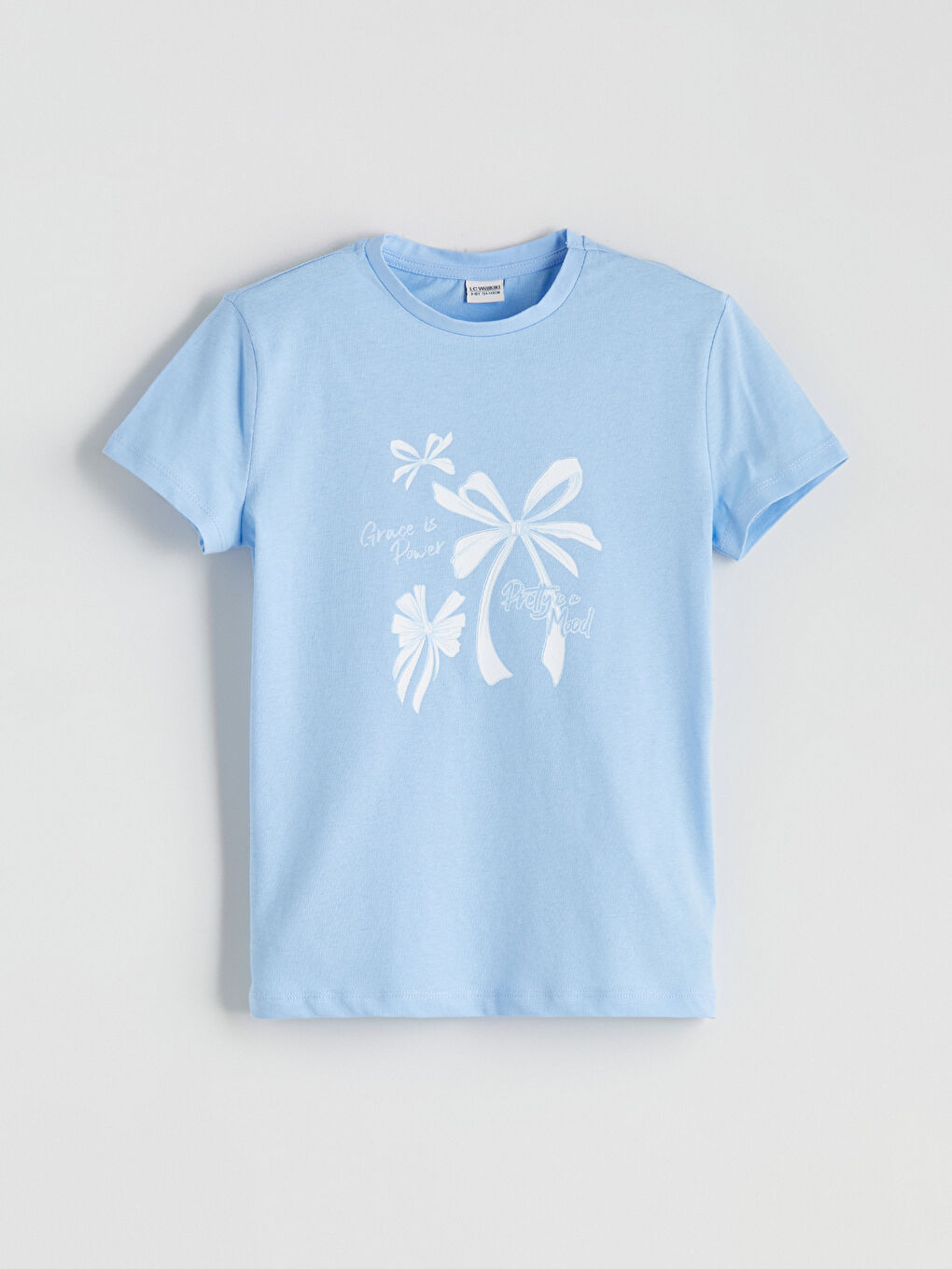 Ekru Bisiklet Yaka Fiyonk Baskılı Kız Çocuk Tişört 2'li-4