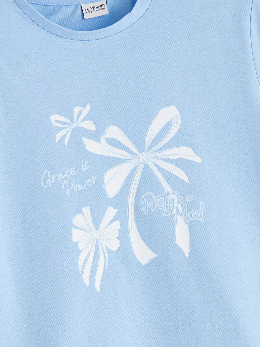 Ekru Bisiklet Yaka Fiyonk Baskılı Kız Çocuk Tişört 2'li-5