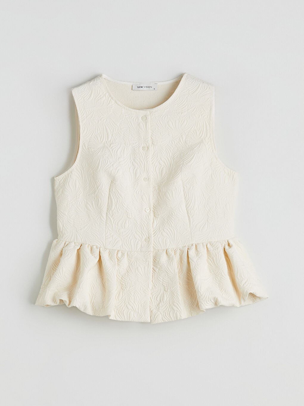 Ekru Bisiklet Yaka Dokulu Fırfırlı Bluz-4