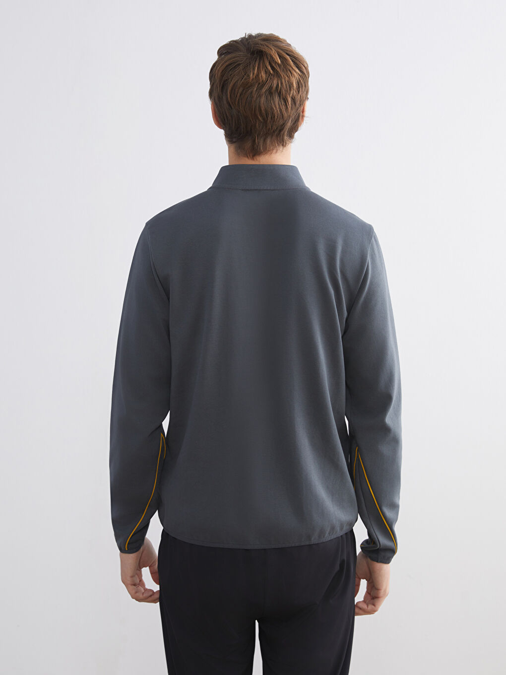 Gri Dik Yaka Real Madrid Baskılı Erkek Sweatshirt-3