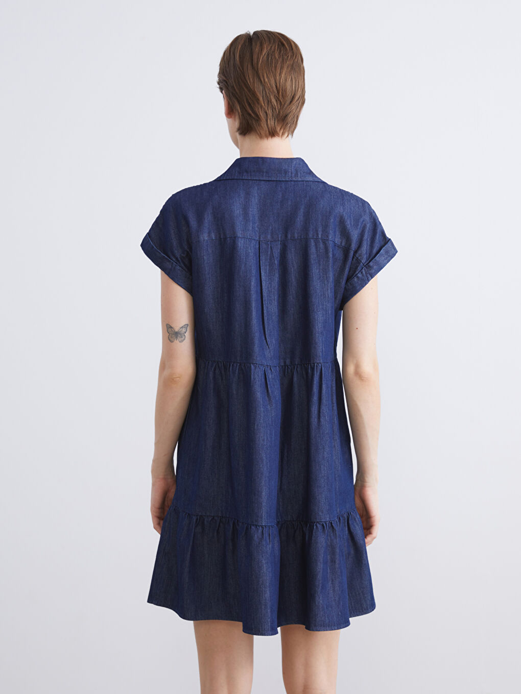 Slojevita mini teksas haljina sa kragnom-3