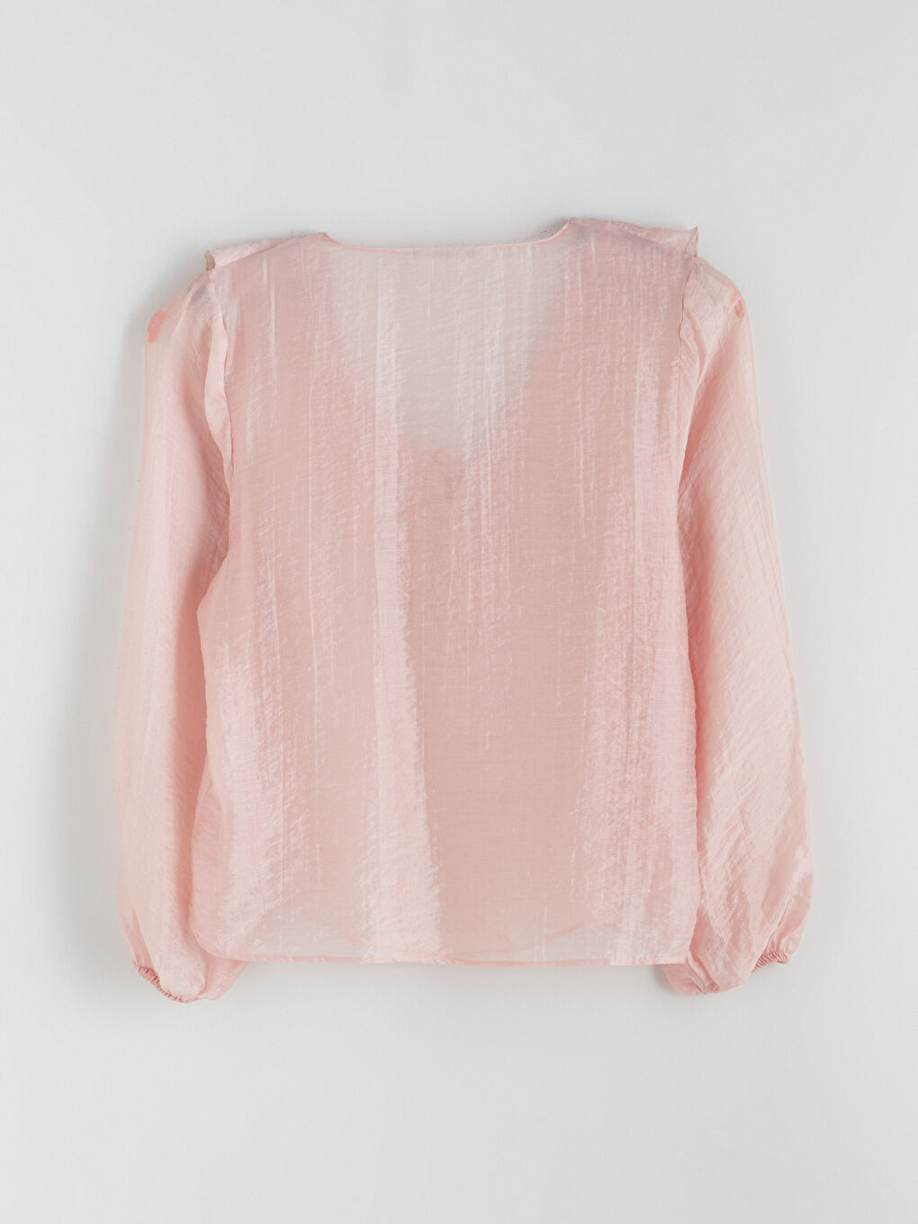 Pembe V Yaka Fırfırlı Şifon Bluz-5