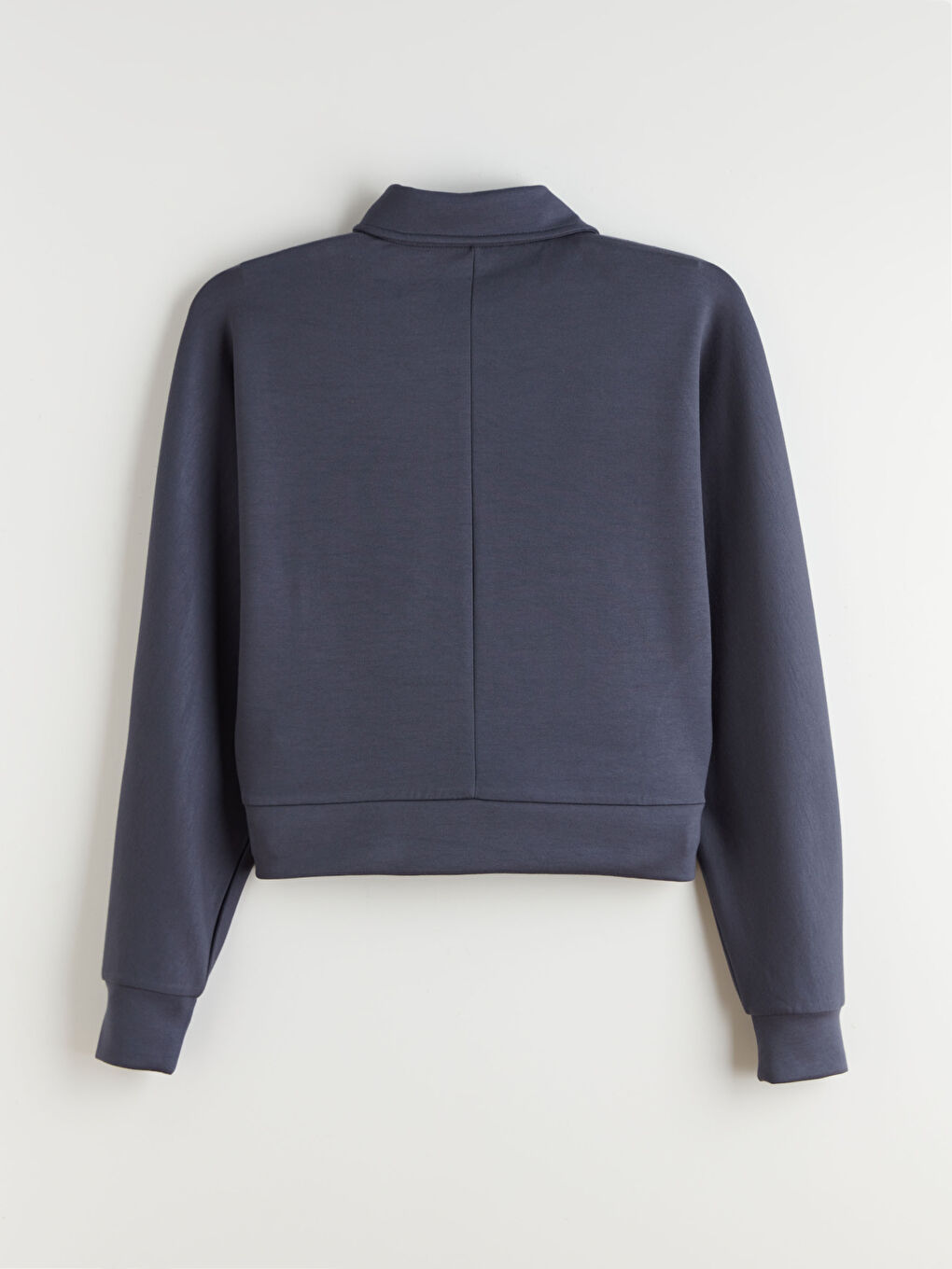 Gri Polo Yaka Modal Karışımlı Kadın Fermuarlı Sweatshirt-5