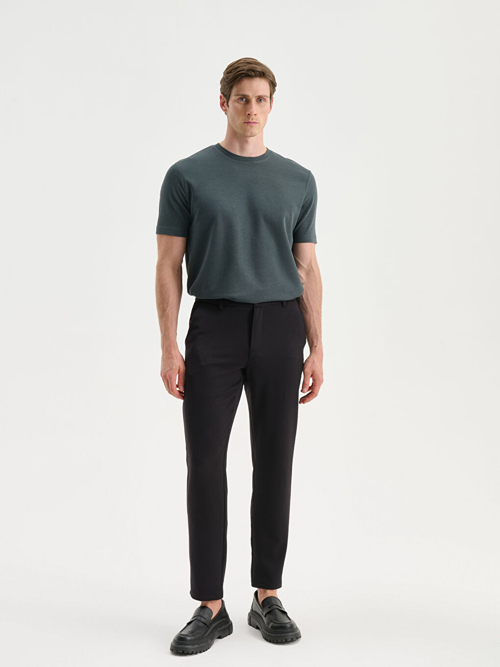 Yeşil Bisiklet Yaka Erkek Tişört-1