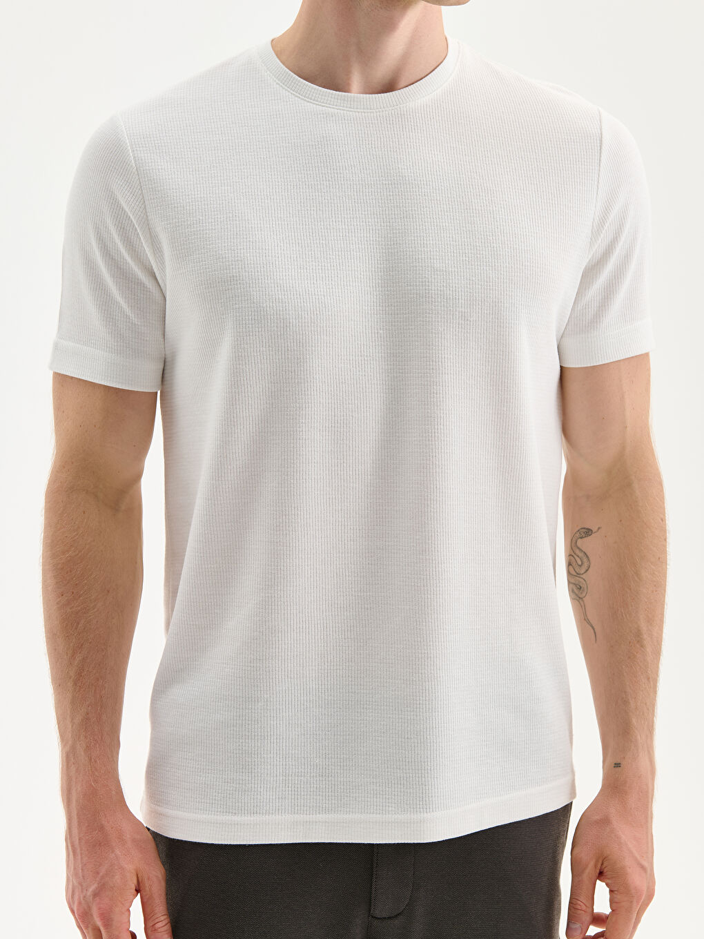 Ekru Bisiklet Yaka Erkek Tişört-2