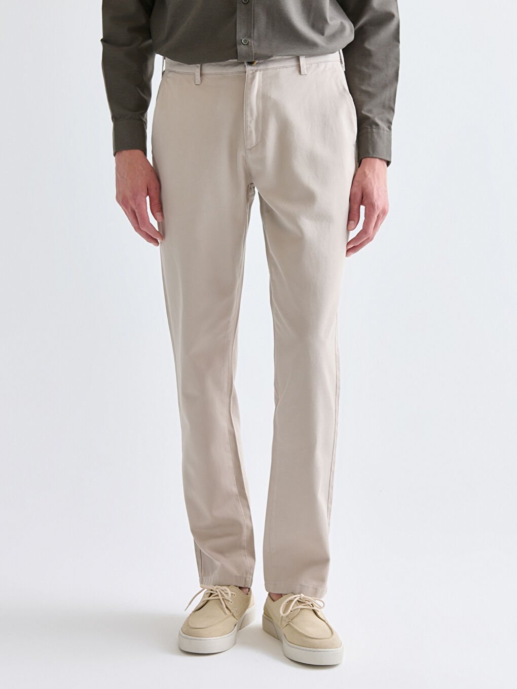 Bej Standart Kalıp Erkek Chino Pantolon-1