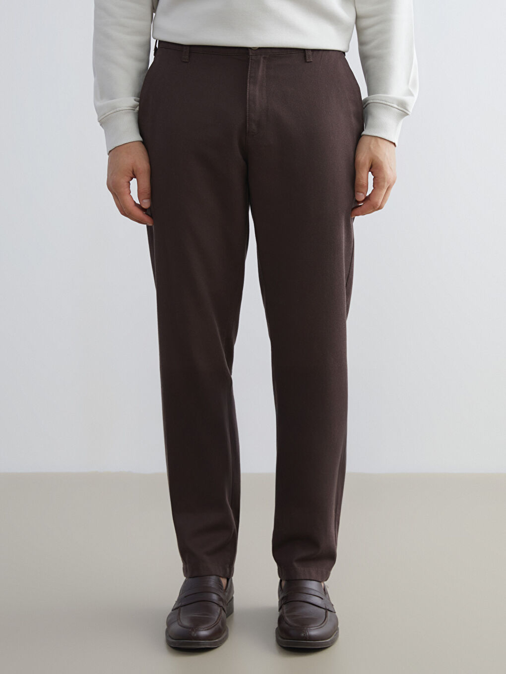 Kahverengi Standart Kalıp Erkek Chino Pantolon-1
