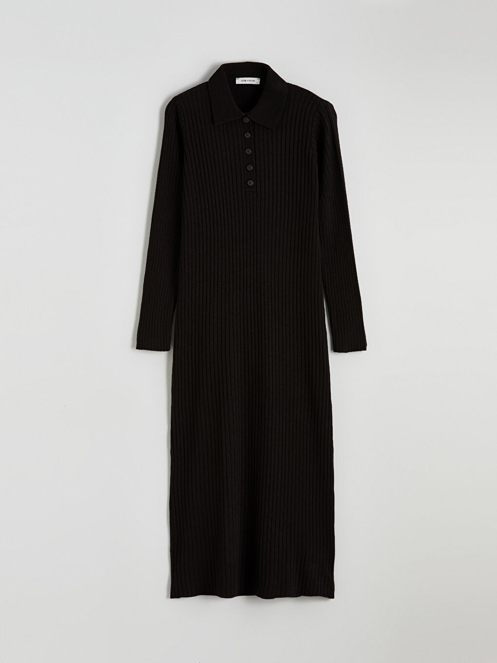 Siyah Polo Yaka Fitilli Triko Elbise-4