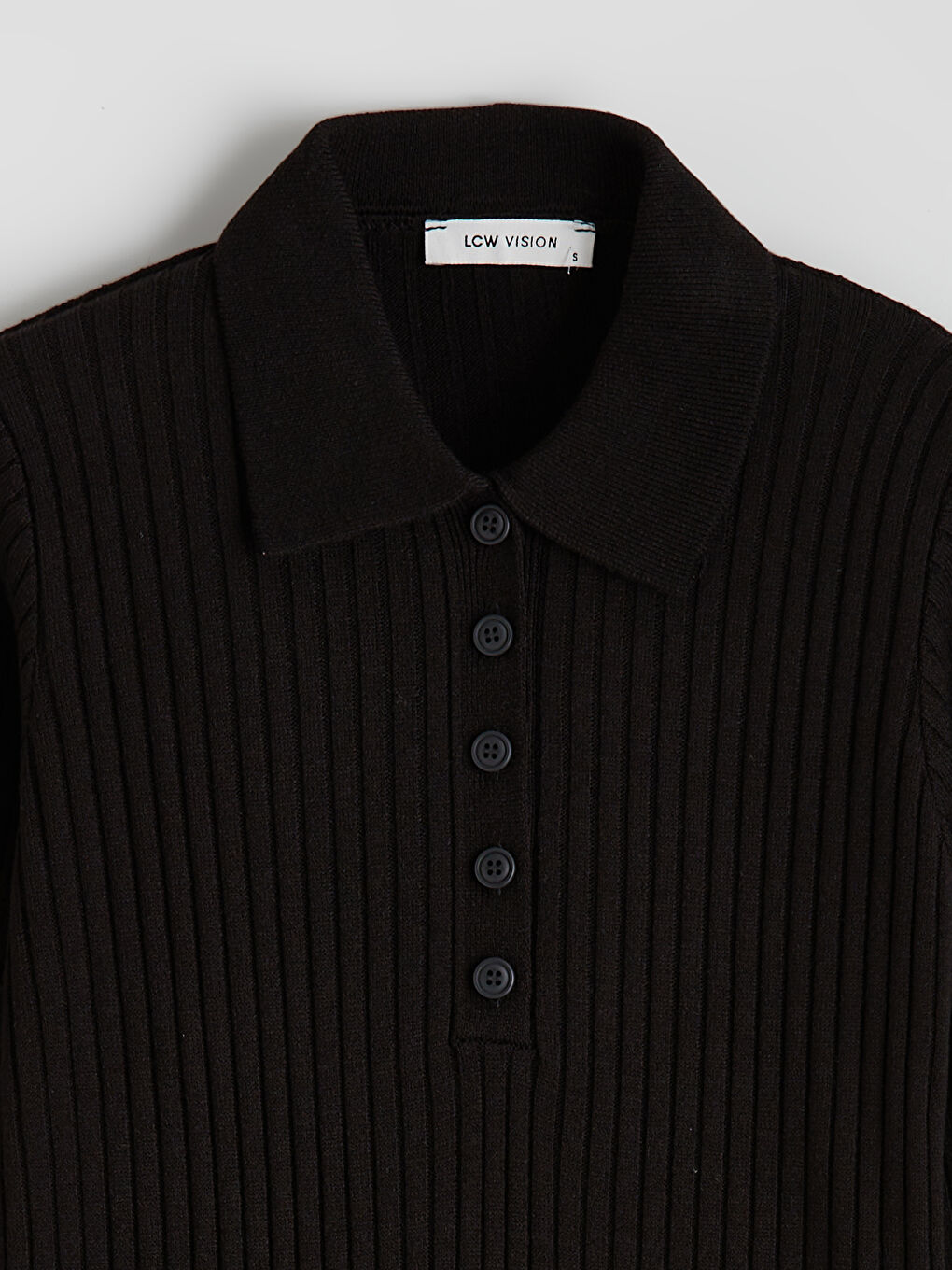 Siyah Polo Yaka Fitilli Triko Elbise-5