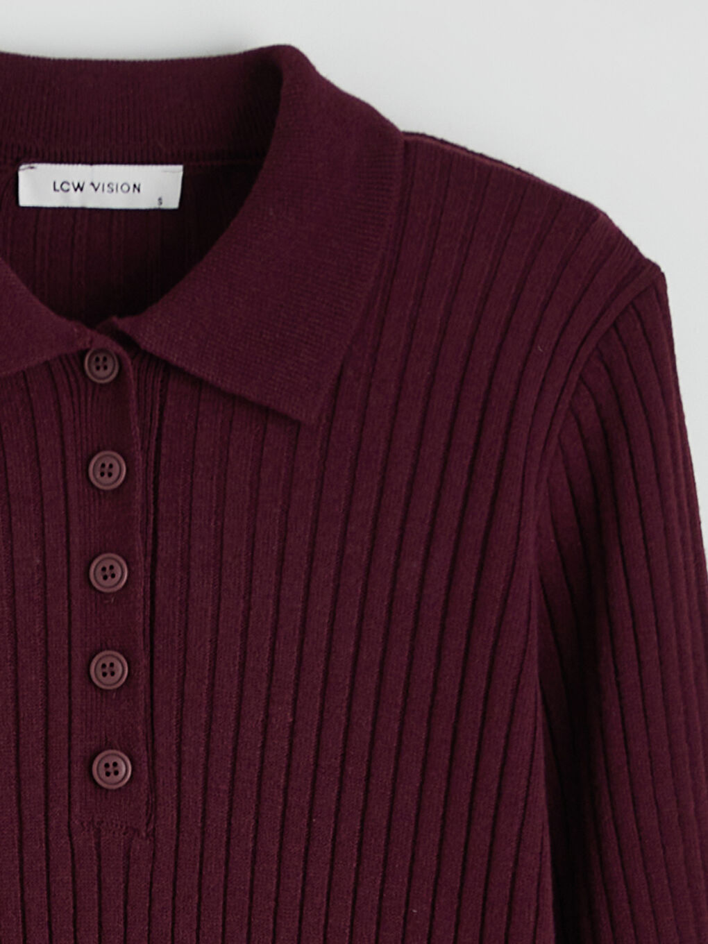 Bordo Polo Yaka Fitilli Triko Elbise-5