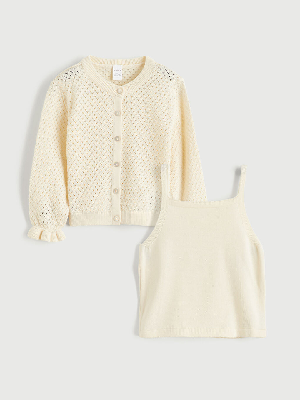 Sarı Kız Çocuk Ajurlu Triko Atlet ve Hırka