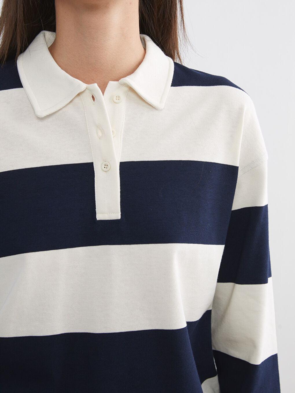 Karışık Polo Yaka Çizgili Kadın Tişört-2