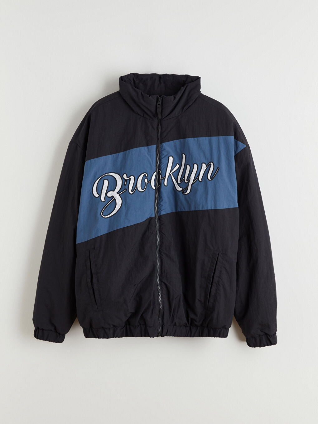 Siyah Rahat Kalıp Dik Yaka Erkek Mont-5