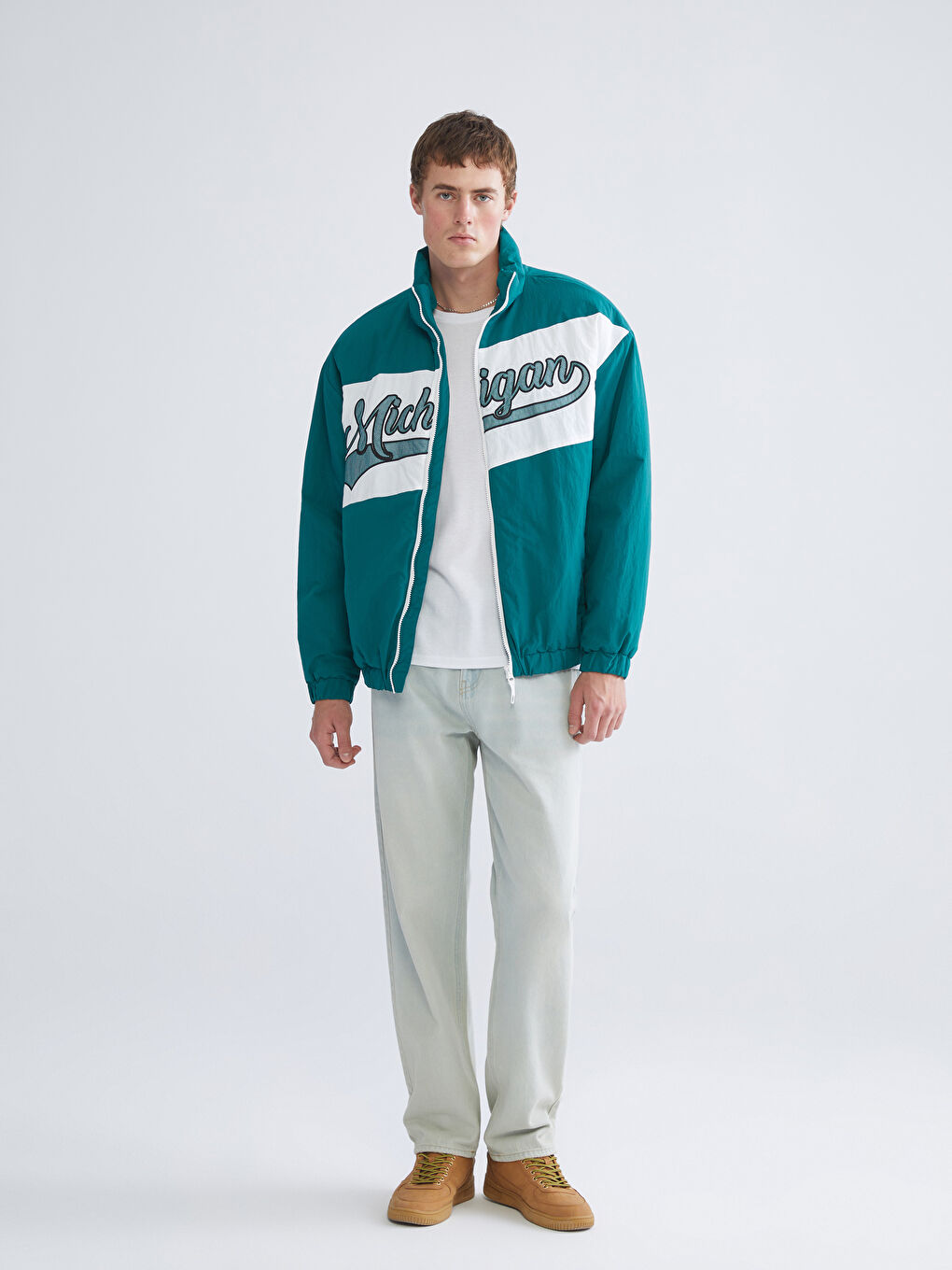 Yeşil Rahat Kalıp Dik Yaka Erkek Mont-1