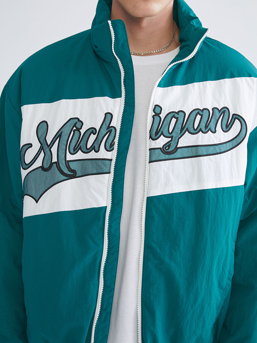 Yeşil Rahat Kalıp Dik Yaka Erkek Mont-2