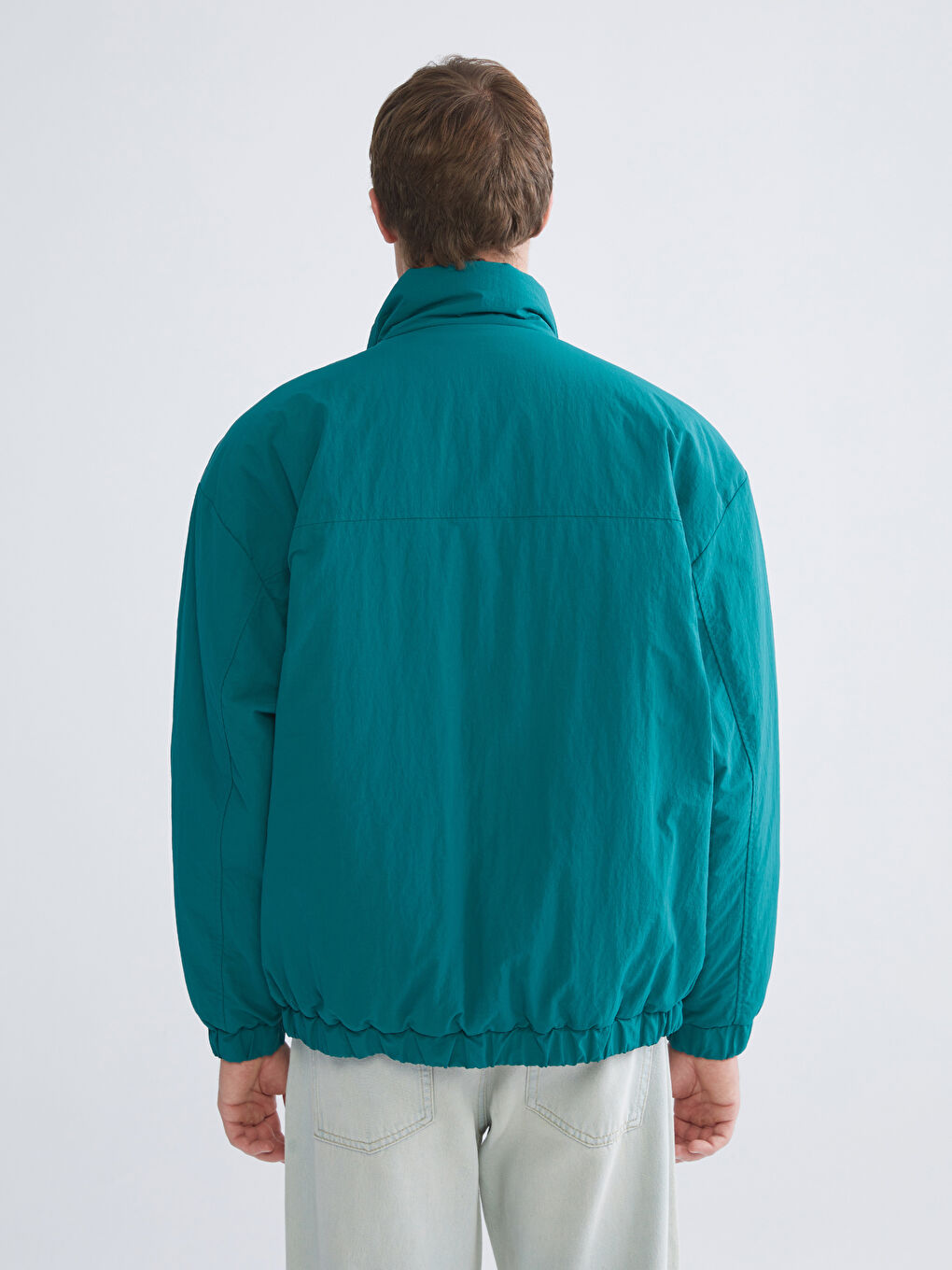 Yeşil Rahat Kalıp Dik Yaka Erkek Mont-4