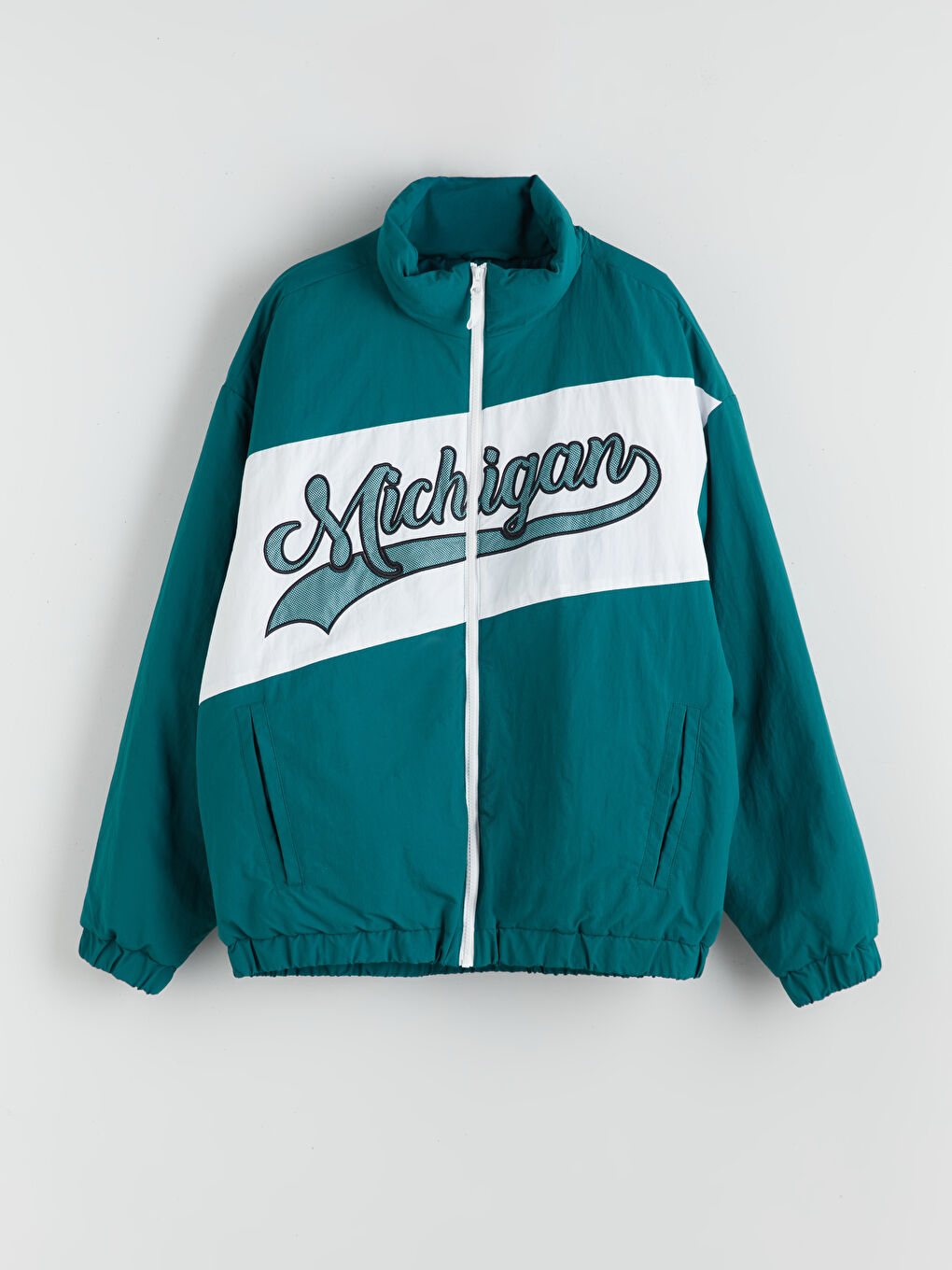 Yeşil Rahat Kalıp Dik Yaka Erkek Mont-5