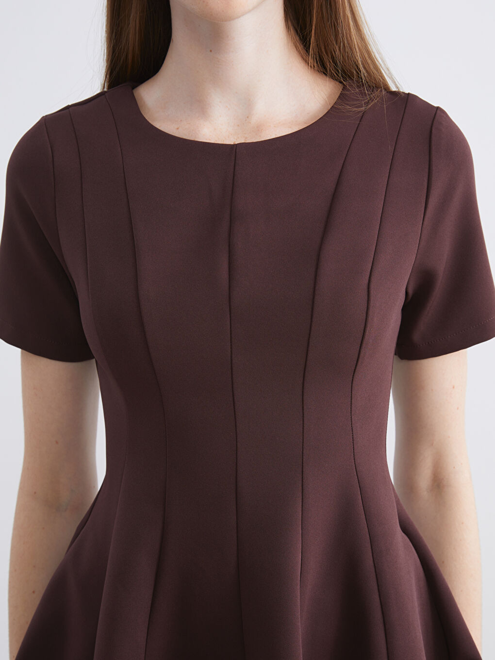 Bordo Bisiklet Yaka Peplum Mini Elbise-4