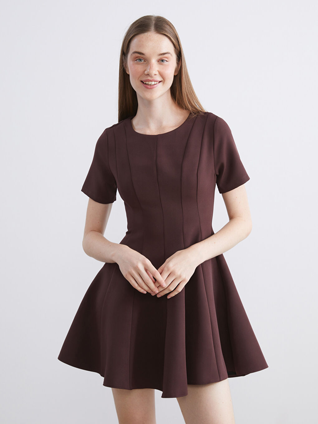 Crew Neck Peplum Mini Dress