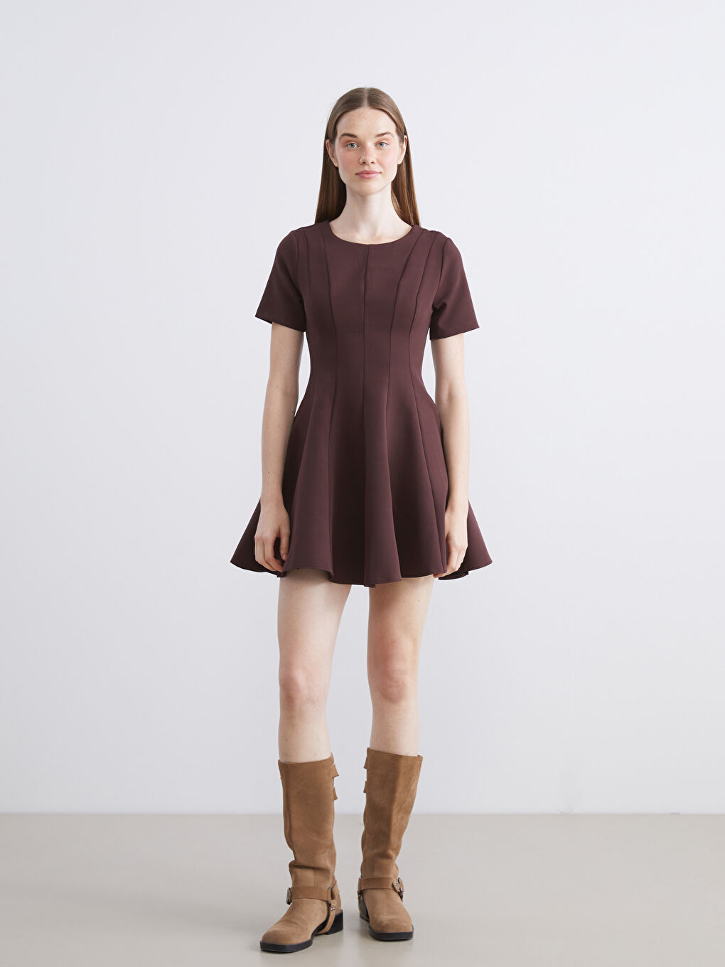 Crew Neck Peplum Mini Dress-1