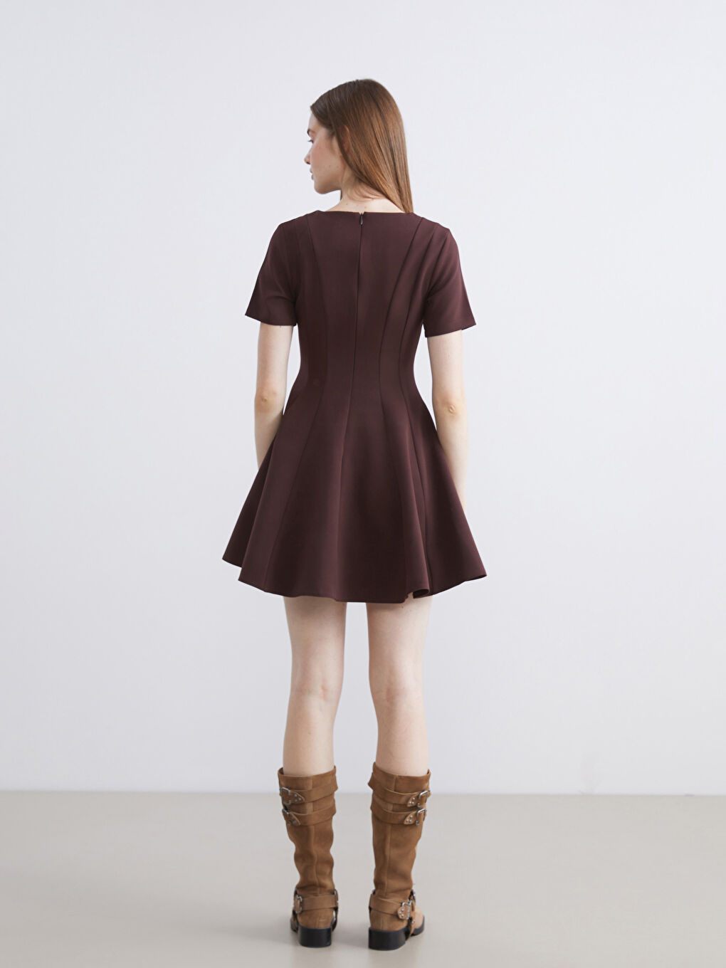 Crew Neck Peplum Mini Dress-3