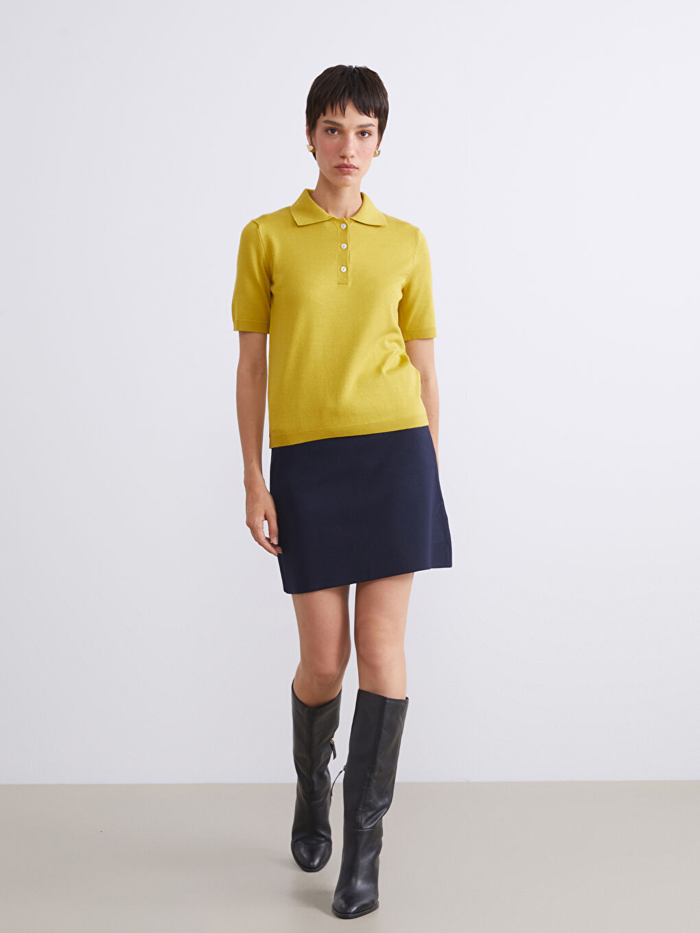 Yeşil Polo Yaka Kadın Triko Kazak-1