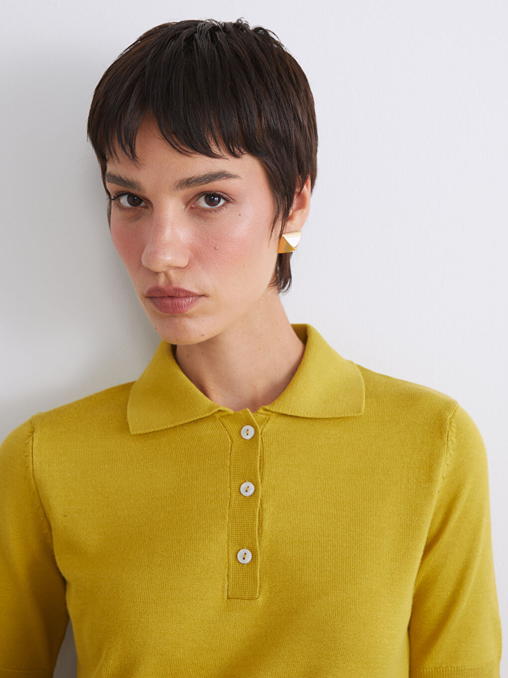 Yeşil Polo Yaka Kadın Triko Kazak-2