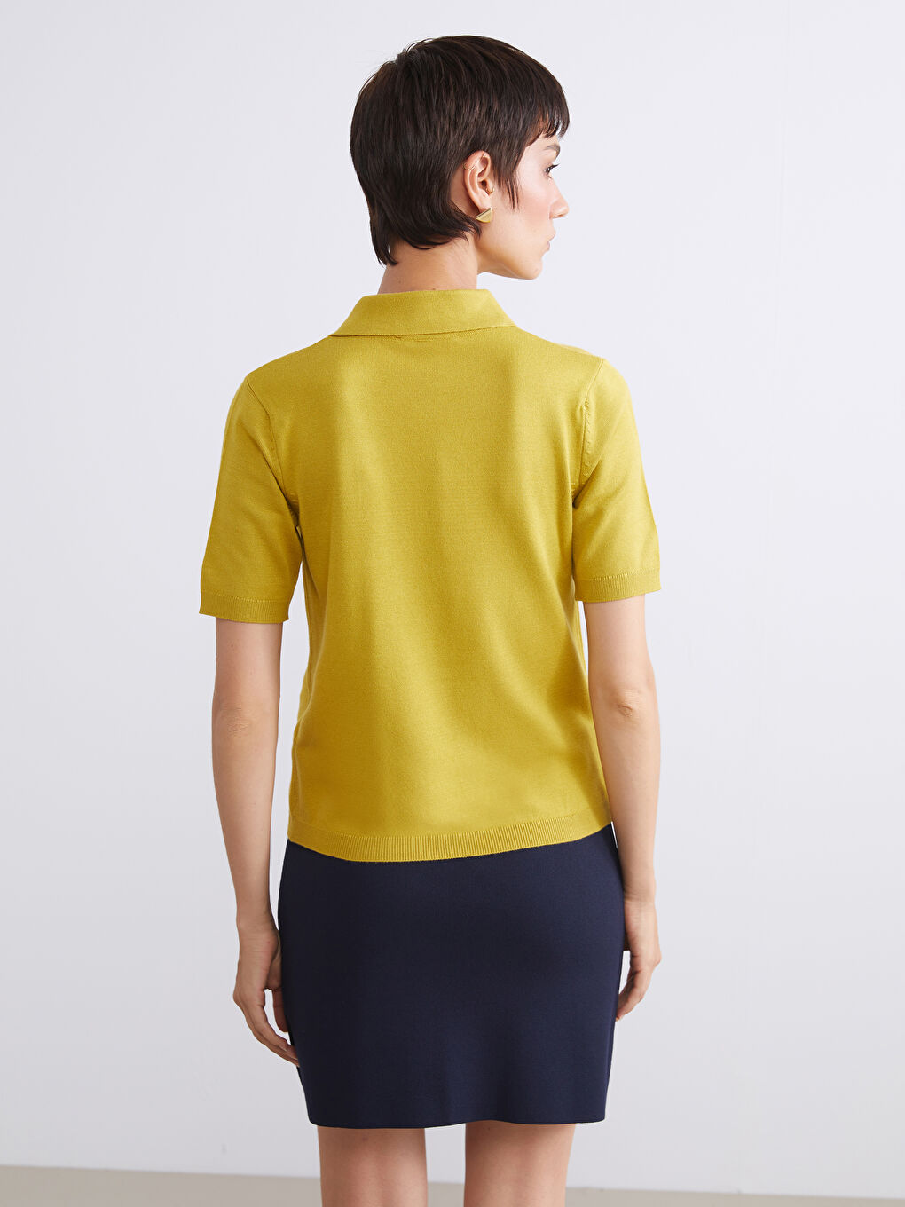 Yeşil Polo Yaka Kadın Triko Kazak-3