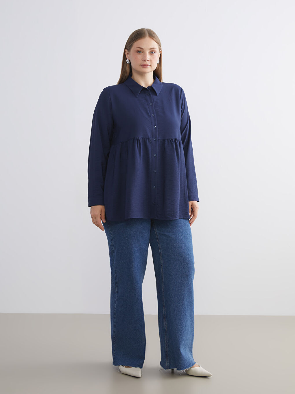 Lacivert Pileli Kadın Gömlek Tunik-3