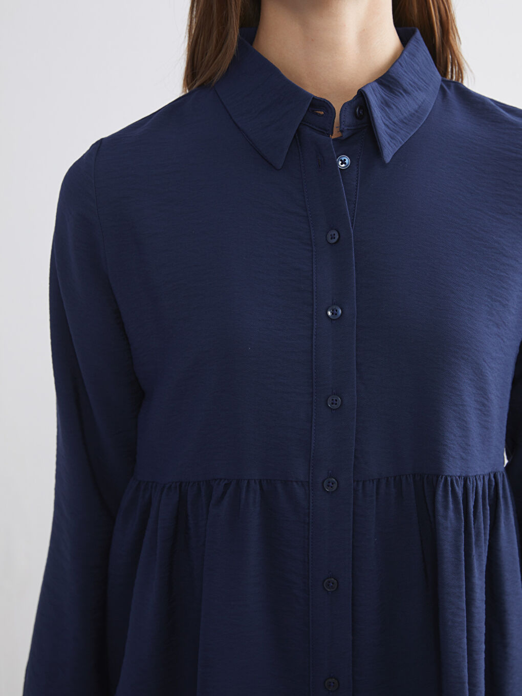 Lacivert Pileli Kadın Gömlek Tunik-4