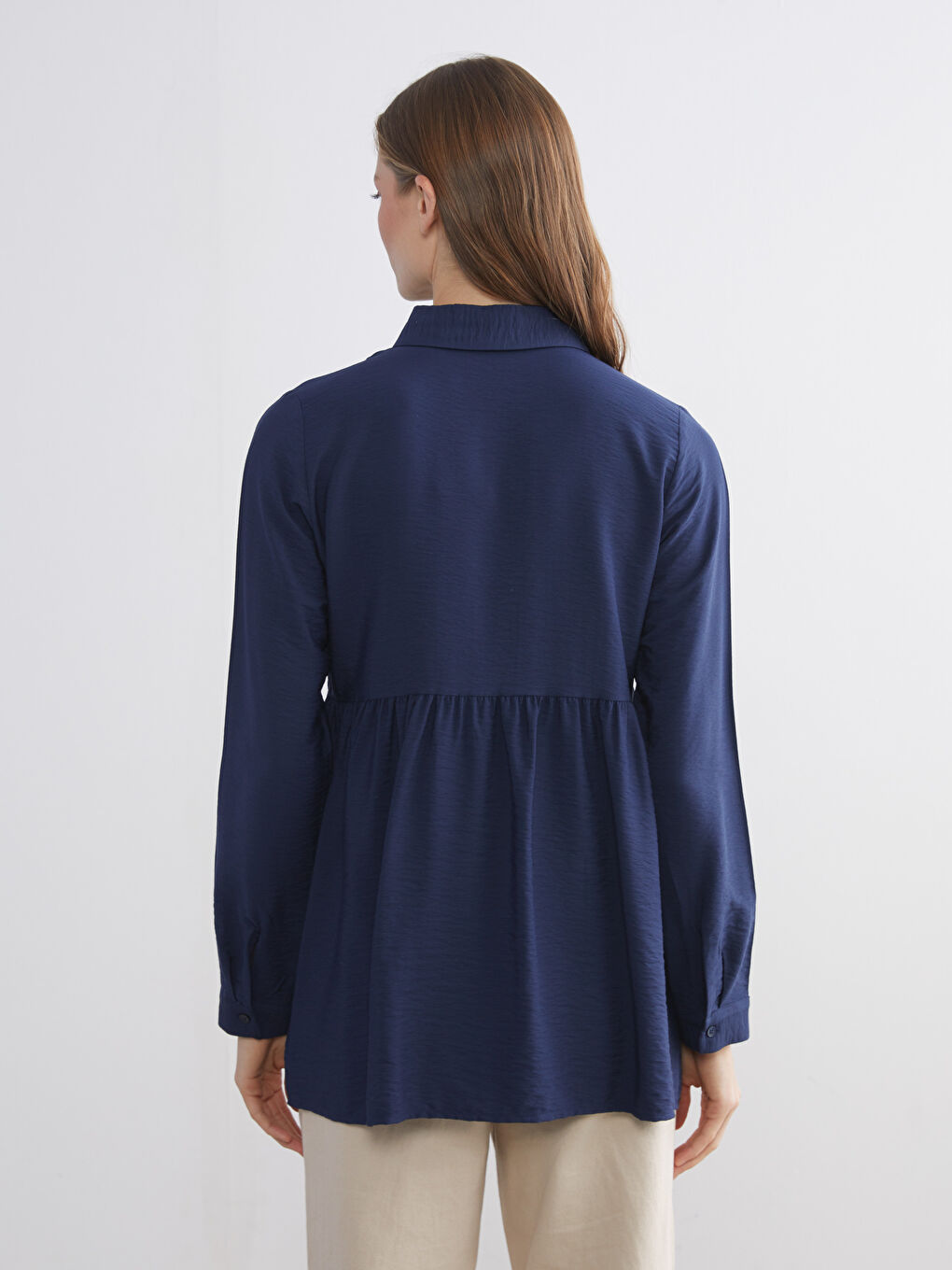 Lacivert Pileli Kadın Gömlek Tunik-5