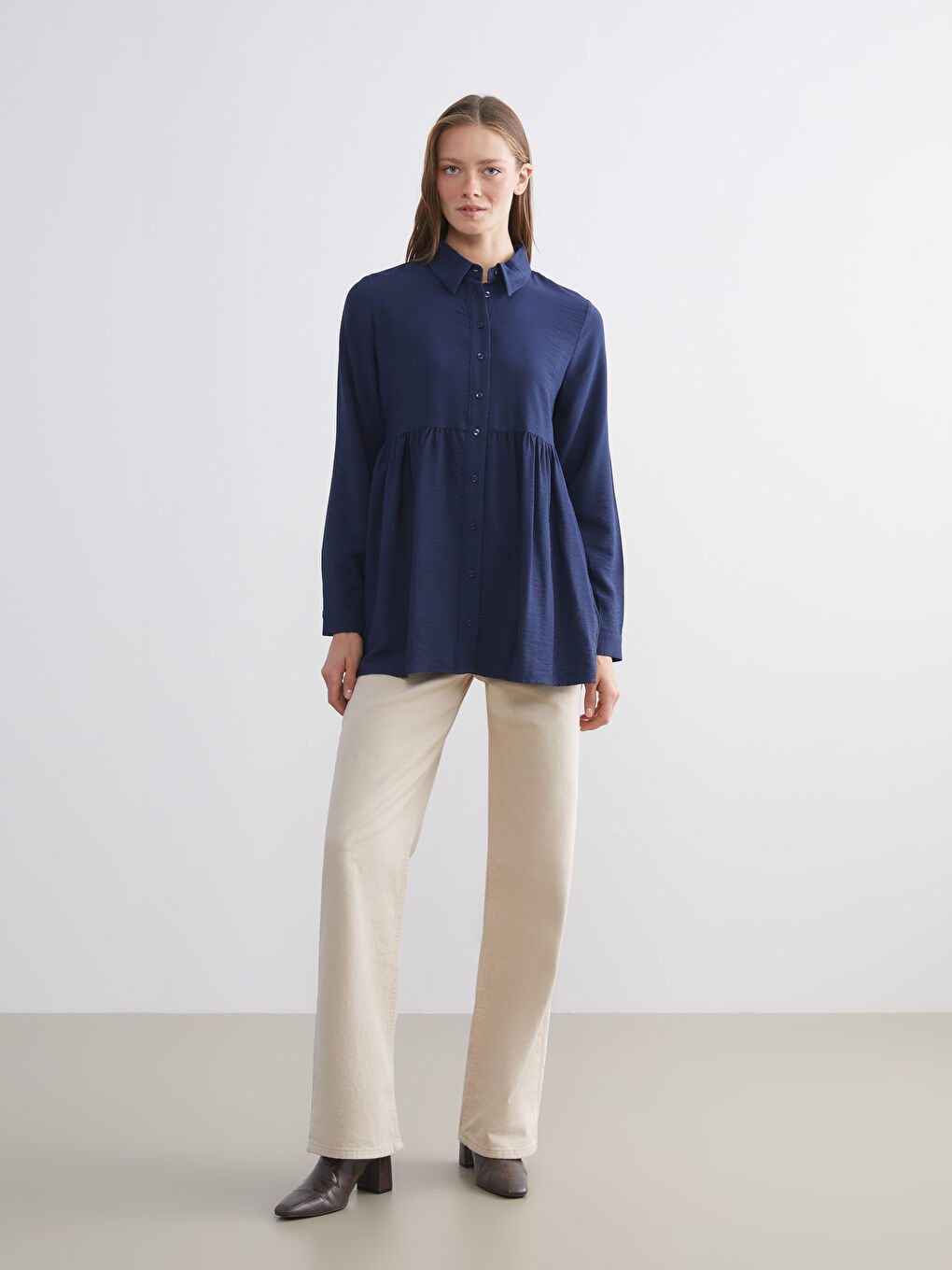 Lacivert Pileli Kadın Gömlek Tunik-2