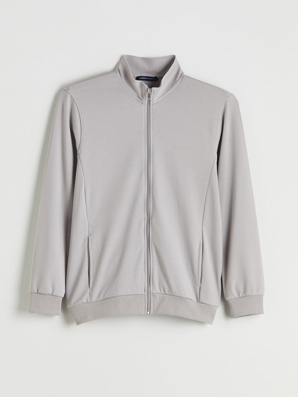 Gri Rahat Kalıp Dik Yaka Erkek Fermuarlı Sweatshirt-8