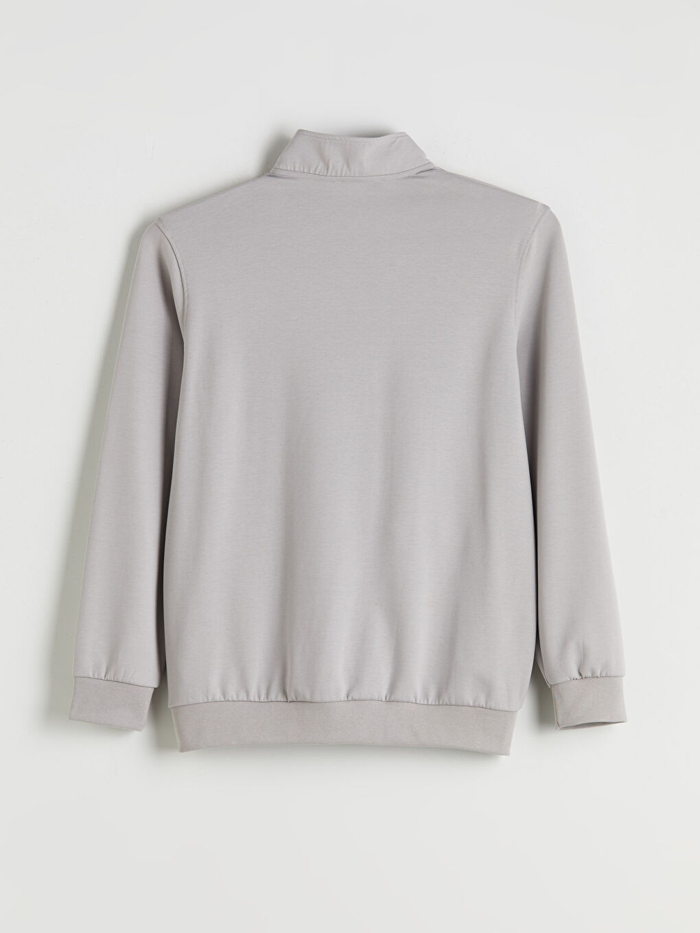 Gri Rahat Kalıp Dik Yaka Erkek Fermuarlı Sweatshirt-9