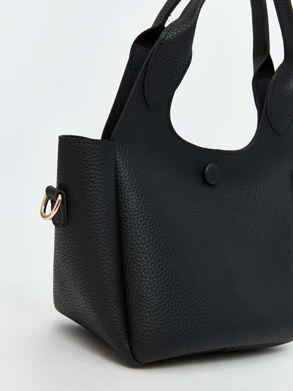 Siyah Deri Görünümlü Kadın El Çantası-3