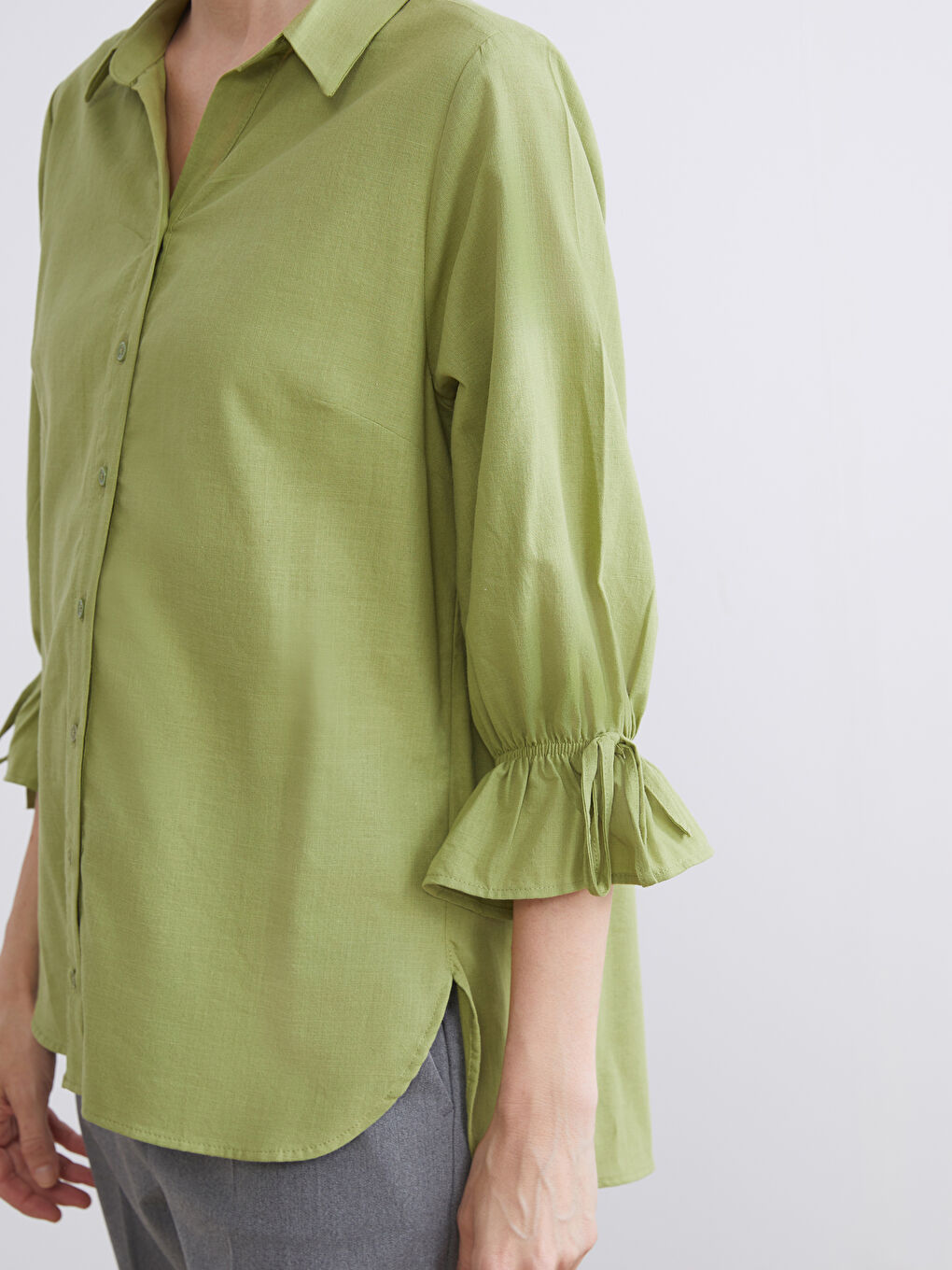 Yeşil Regular Fit Fırfırlı Kadın Gömlek-4