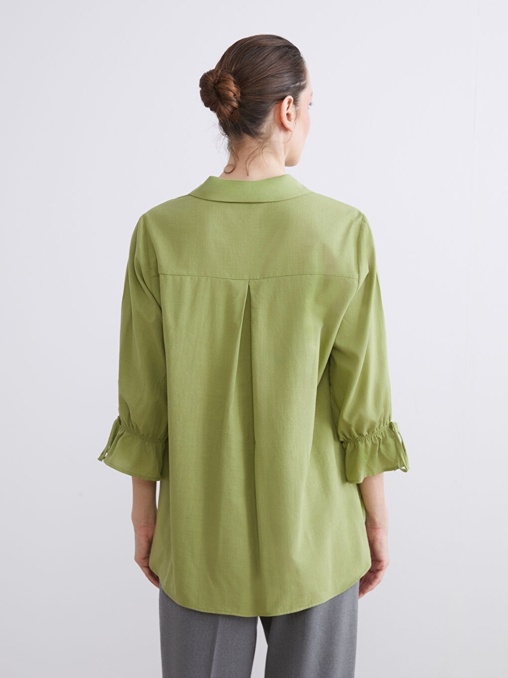 Yeşil Regular Fit Fırfırlı Kadın Gömlek-5
