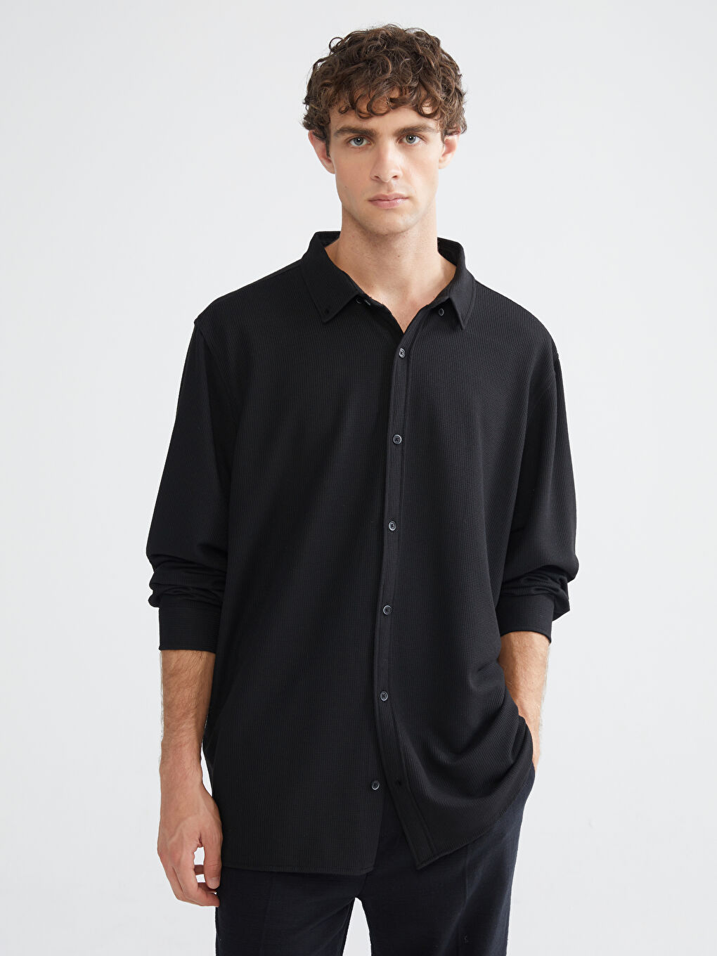 Large Size Slim Fit Long Sleeve Men's Shirt-1