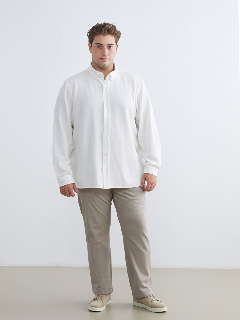 Büyük Beden Slim Fit Uzun Kollu Erkek Gömlek-5