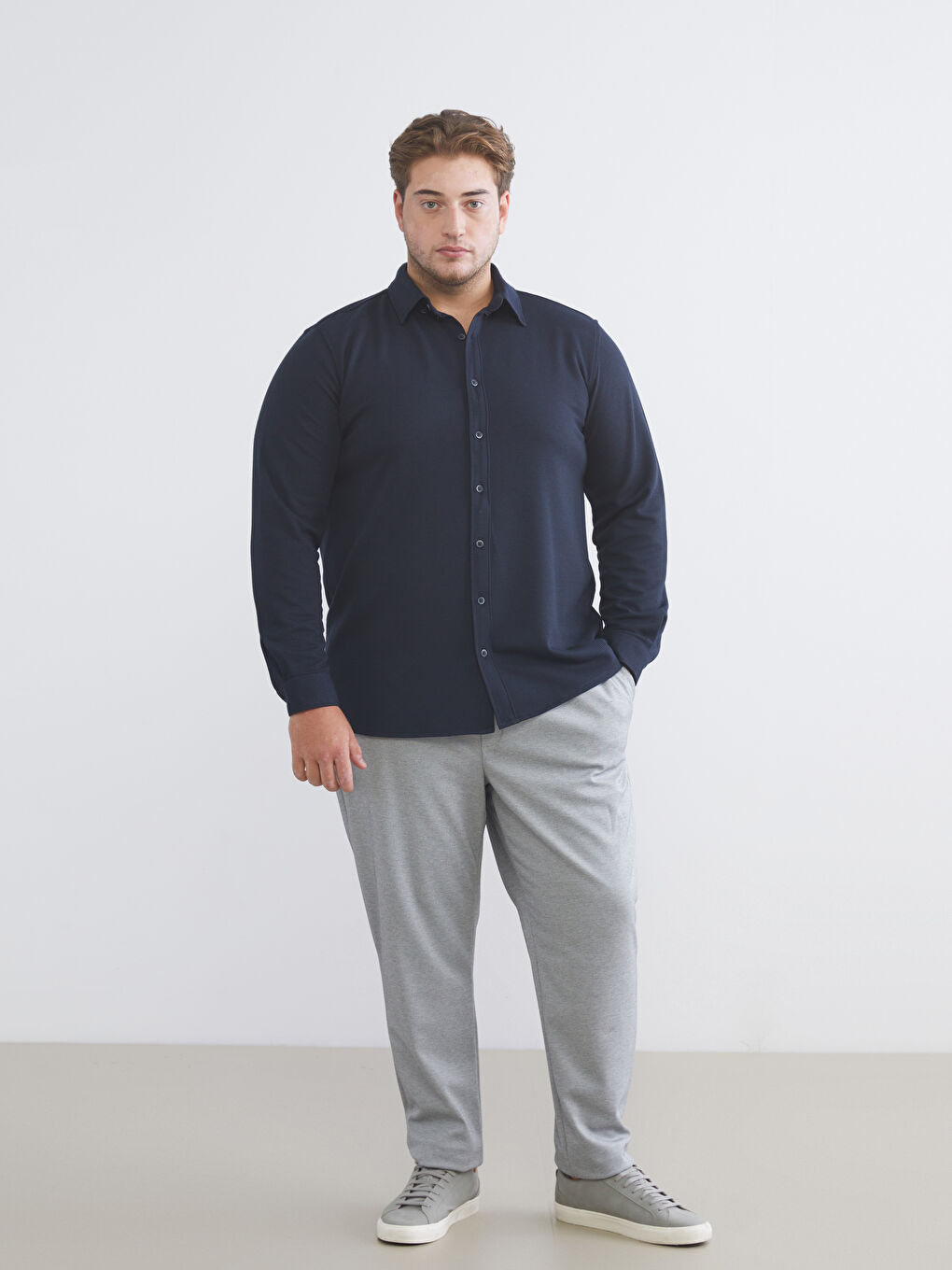 Large Size Slim Fit Long Sleeve Men's Shirt-1