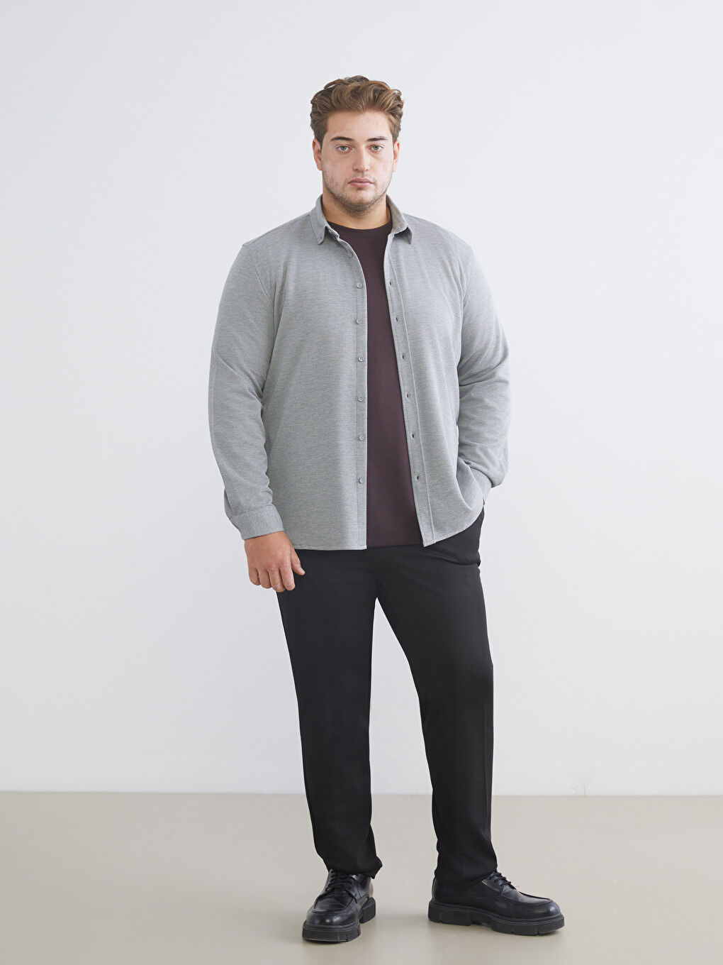 Large Size Slim Fit Long Sleeve Men's Shirt-1